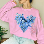 Mother's Day T-Shirt/Sweatshirt/Hoodie: Blue Flower Heart Tee - Lovely Mother's Day Present