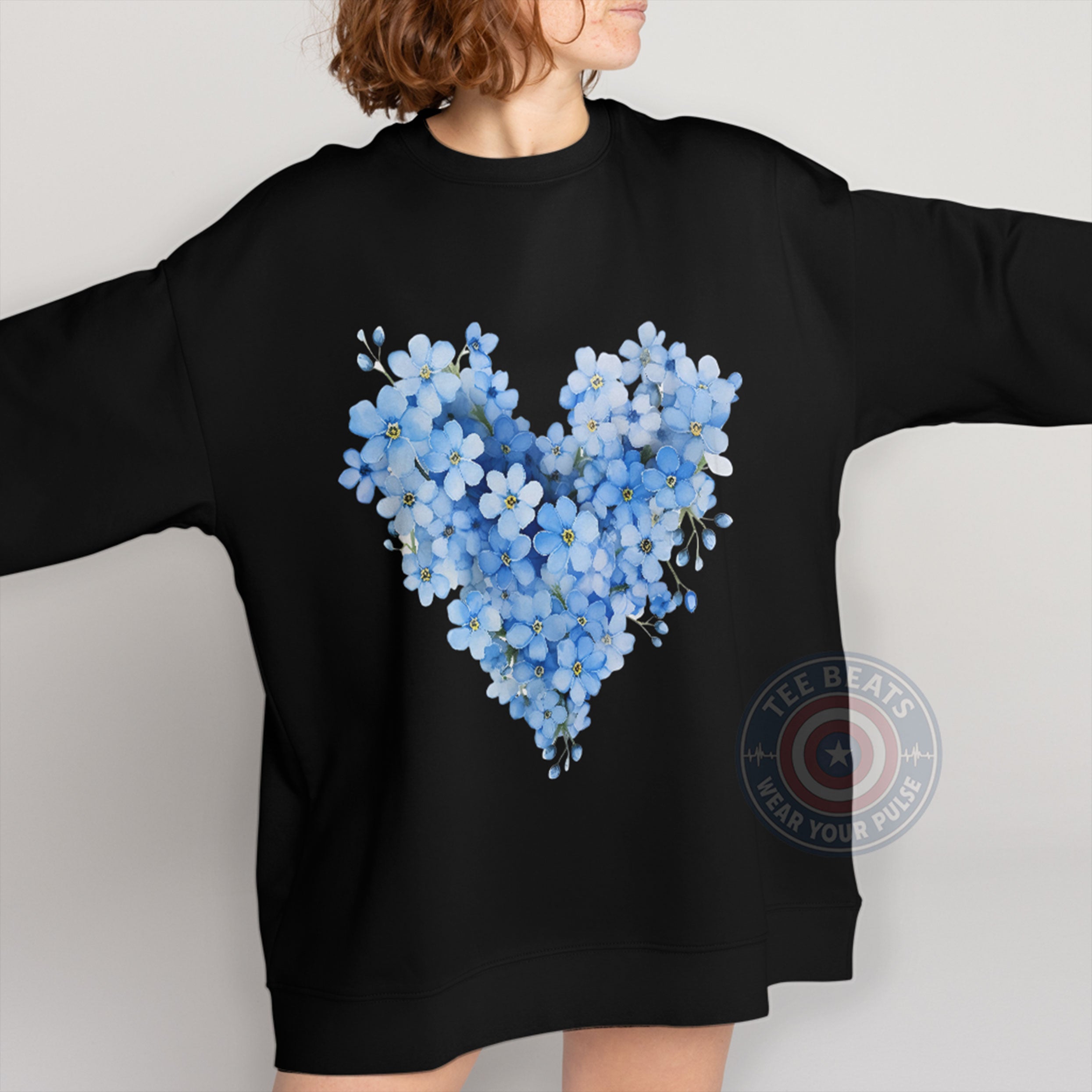 Mother's Day T-Shirt/Sweatshirt/Hoodie: Blue Flower Heart Tee - Lovely Mother's Day Present