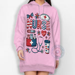 Patriotic Nurse Independence Day T Shirt Sweatshirt Hoodie 4th of July Floral Medical Design - Special Gift for Independence Day