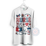 Patriotic Nurse Independence Day T Shirt Sweatshirt Hoodie 4th of July Floral Medical Design - Special Gift for Independence Day