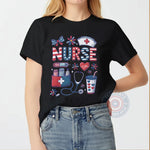 Patriotic Nurse Independence Day T Shirt Sweatshirt Hoodie 4th of July Floral Medical Design - Special Gift for Independence Day
