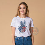 Patriotic Independence Day T-Shirt - Groovy USA Flag Print with Stars for Peace and Freedom