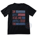 She Loves Jesus And America 4th of July unisex T-shirt sweatshirt hoodie expressing faith pride and patriotism