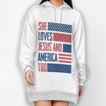 She Loves Jesus And America 4th of July unisex T-shirt sweatshirt hoodie expressing faith pride and patriotism