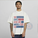 She Loves Jesus And America 4th of July unisex T-shirt sweatshirt hoodie expressing faith pride and patriotism