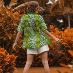 John Deere Green Floral & Deer Motif Aloha Shirt - Farmer Style Summer Button-Up Unisex Hawaii Shirt - 3D All Over Print