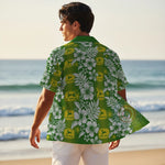 John Deere Green Floral & Deer Motif Aloha Shirt - Farmer Style Summer Button-Up Unisex Hawaii Shirt - 3D All Over Print