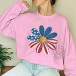 July 4th Daisy T-Shirt Sweatshirt Hoodie - USA Wildflower Pattern Design