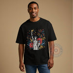 Independence Day Statue of Liberty Hoodie Sweatshirt T-shirt with Fireworks Art