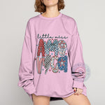 Independence Day Little Miss America Shirt - Cute USA Print with Stars, Lightning & Checkered Bow T-shirt/Sweatshirt/Hoodie