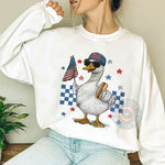 Independence Day Goose T-shirt/Sweatshirt/Hoodie - Red White & Blue Checkered USA Flag & Sunglasses Animal Graphic.