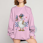 Independence Day Goose T-shirt/Sweatshirt/Hoodie - Red White & Blue Checkered USA Flag & Sunglasses Animal Graphic.