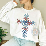 Floral Cross Patriotic T-shirt/Sweatshirt/Hoodie - Red White Blue Flower Faith Design for USA.