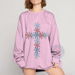 Floral Cross Patriotic T-shirt/Sweatshirt/Hoodie - Red White Blue Flower Faith Design for USA.