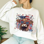 American Flag Star Stripe Cow Glasses Bow – Unique 4th of July Unisex T-shirt, Sweatshirt, Hoodie – Celebrate USA Independence Day