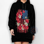 Floral American Flag T-Shirt Sweatshirt Hoodie Independence Day Poppies T-shirt