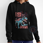 T‑shirt sweatshirt hoodie featuring an American T‑Rex design – a unique gift for celebrating Independence Day on the 4th of July