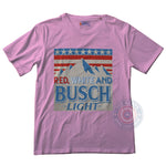 Red White Busch Light American flag mountain 4th of July unisex T-shirt sweatshirt hoodie celebrating USA Independence Day with a striking design