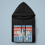 Red White Busch Light American flag mountain 4th of July unisex T-shirt sweatshirt hoodie celebrating USA Independence Day with a striking design