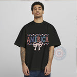 T-shirt sweatshirt hoodie with elegant America white bow pattern – the perfect gift for Independence Day 4th of July