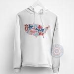 T-shirt sweatshirt hoodie with USA map and cute bow pattern – a charming patriotic style to celebrate Independence Day 4th of July