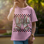 Retro Checkered Baseball Mom Bow T-shirt/Sweatshirt/Hoodie - Cute Game Day Apparel for Father's Day