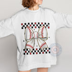 Retro Checkered Baseball Mom Bow T-shirt/Sweatshirt/Hoodie - Cute Game Day Apparel for Father's Day