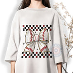 Retro Checkered Baseball Mom Bow T-shirt/Sweatshirt/Hoodie - Cute Game Day Apparel for Father's Day