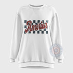 America Checkered Pattern 4th of July unisex T-shirt, sweatshirt, hoodie – dynamic style to celebrate the big holiday.