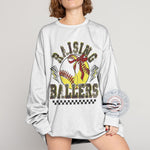 Retro Raising Ballers Softball Baseball Bow T-shirt/Sweatshirt/Hoodie - Cute Game Day Tee for Father's Day