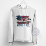 Retro USA Fish Flag Graphic T-Shirt, Sweatshirt & Hoodie - Patriotic American 4th of July Apparel