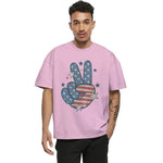 Patriotic Independence Day T-Shirt - Groovy USA Flag Print with Stars for Peace and Freedom