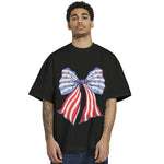 4th of July American Flag Bow T-Shirt – Cute USA Patriotic Sweatshirt & Hoodie, Independence Day