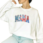 Festive Patriotic 4th of July – Colorful MAMA Letter Design T-shirt, Hoodie, Sweatshirt Inspired by the American Flag, Bold and Stylish
