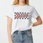America Checkered Pattern 4th of July unisex T-shirt, sweatshirt, hoodie – dynamic style to celebrate the big holiday.