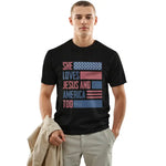 She Loves Jesus And America 4th of July unisex T-shirt sweatshirt hoodie expressing faith pride and patriotism