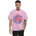 July 4th Independence Day Hoodie – Pink Floral Circle Graphic Sweatshirt in Red White and Blue