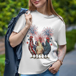Patriotic Roosters & Fireworks Graphic Apparel for 4th of July Celebration T-Shirt, Sweatshirt, Hoodie