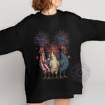 Patriotic Roosters & Fireworks Graphic Apparel for 4th of July Celebration T-Shirt, Sweatshirt, Hoodie