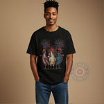 Patriotic Roosters & Fireworks Graphic Apparel for 4th of July Celebration T-Shirt, Sweatshirt, Hoodie
