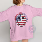 American Soldier with Smiley Face and American Flag 4th of July unisex T-shirt sweatshirt hoodie expressing strong patriotic pride.