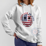 American Soldier with Smiley Face and American Flag 4th of July unisex T-shirt sweatshirt hoodie expressing strong patriotic pride.