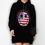 American Soldier with Smiley Face and American Flag 4th of July unisex T-shirt sweatshirt hoodie expressing strong patriotic pride.