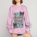 American Honey Patriotic T-shirt/Sweatshirt/Hoodie with USA Flag Bows for Independence Day