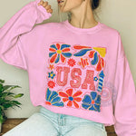 Retro Floral July 4th Hoodie – Independence Day Retro Graphic Sweatshirt with Patriotic Vibes