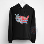 Cute 4th of July Sweatshirt with Patriotic Map, Floral Bow Design T-Shirt/Hoodie for Independence Day