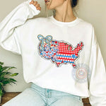 Cute 4th of July Sweatshirt with Patriotic Map, Floral Bow Design T-Shirt/Hoodie for Independence Day