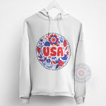July 4th Independence Day Hoodie – Pink Floral Circle Graphic Sweatshirt in Red White and Blue