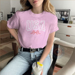 USA Pink Bow Hoodie T-Shirt Sweatshirt Cute 4th of July Style