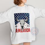 Patriotic Buffalo Skull & American Flag Graphic Apparel for Independence Day T-Shirt, Sweatshirt, Hoodie